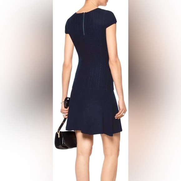 Alice + Olivia Blue Mini Cable Knit Wool Sweater Dress - Picture 2 of 8
